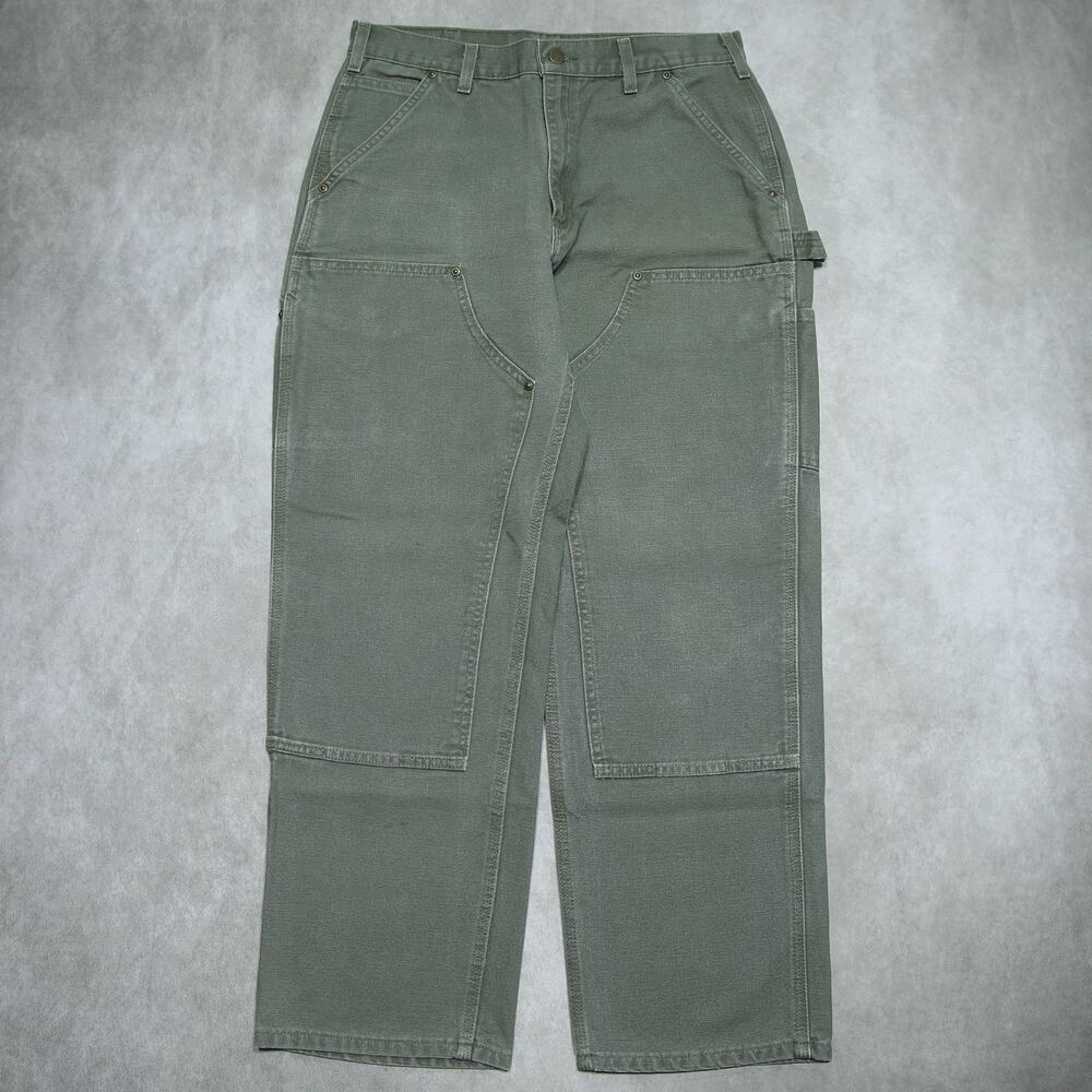 Vintage Carhartt B136 MOS Faded Green Double Knee Carpenter Pants 31.5x28.5